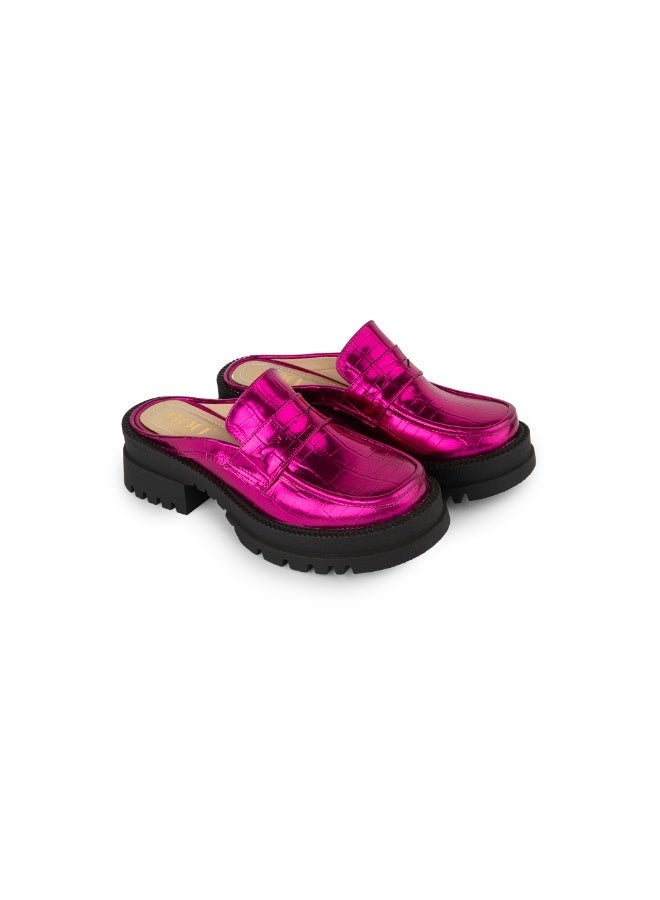 BOU Chunky Mule |Croco - Reflective Fuchsia - Image 1
